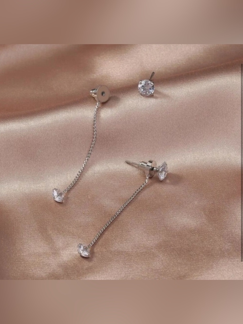 Silver Plated Stainless Steel Cubic Zirconia Drop Earrings - Picture 2 of 3